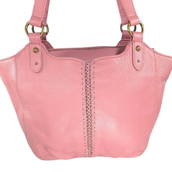 The Sak Pink Pebbled Leather Bolinas Stitched Satchel Tote Bag - Picture 2 of 9